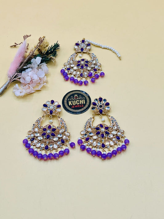 Fancy Pearl Earrings And Tikka Set