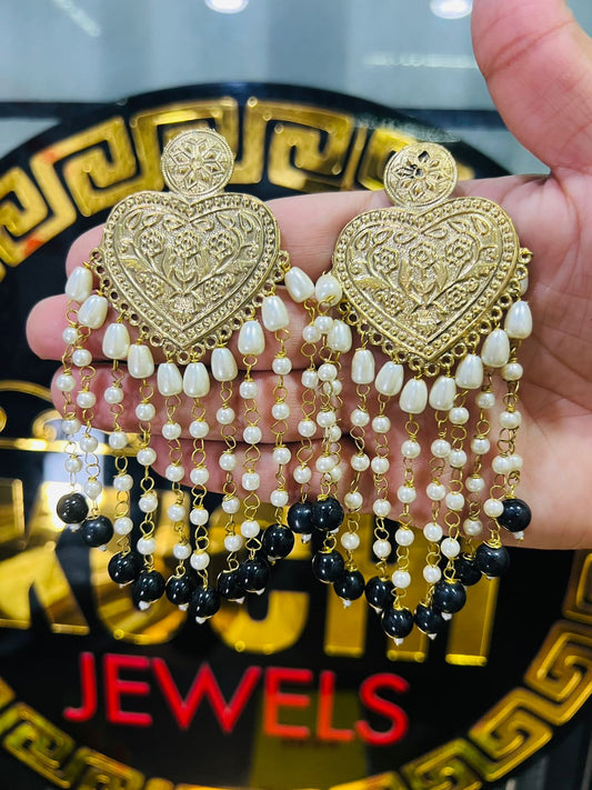 Golden Jhumar Pearl Long Earrings