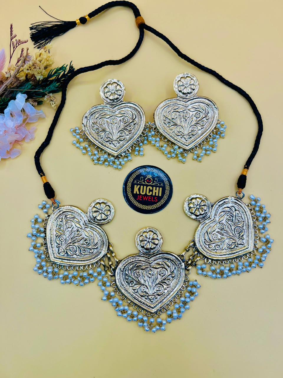 Handcrafted Three Hearts Choker Set - A Symbol of Love