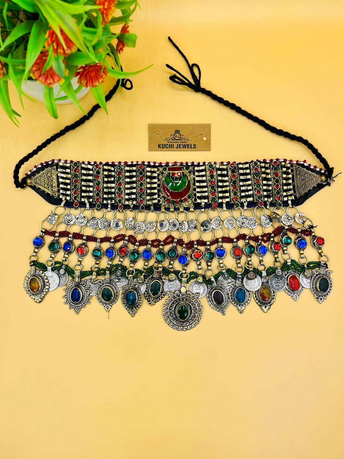 Handmade Traditional Afghan Crystal Coins Choker