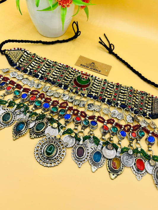 Handmade Traditional Afghan Crystal Coins Choker
