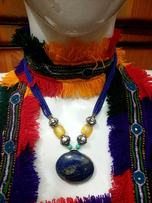 Lapiz Pendant with Lapiz Beads Necklace