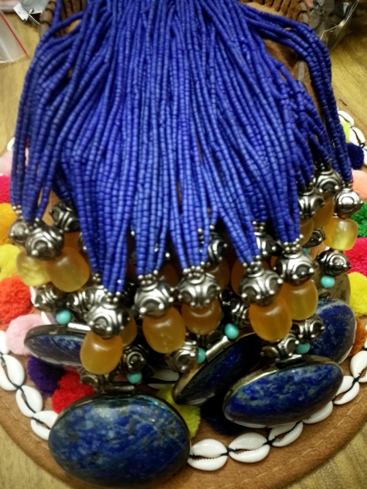 Lapiz Pendant with Lapiz Beads Necklace