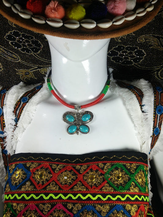 Chokar of Green & Red Cord With Pendant-3