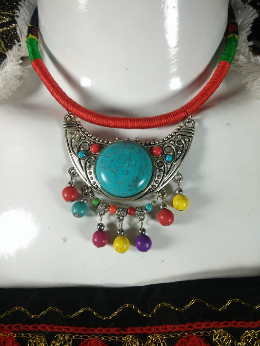 Chokar of Green & Red Cord With Pendant-6