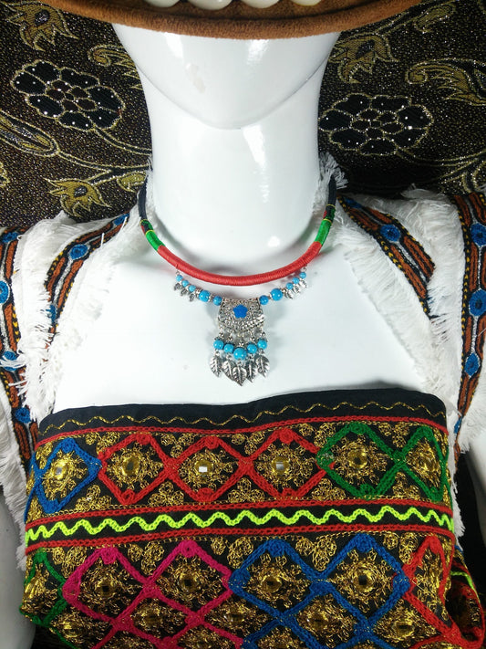 Chokar of Green & Red Cord With Pendant-8