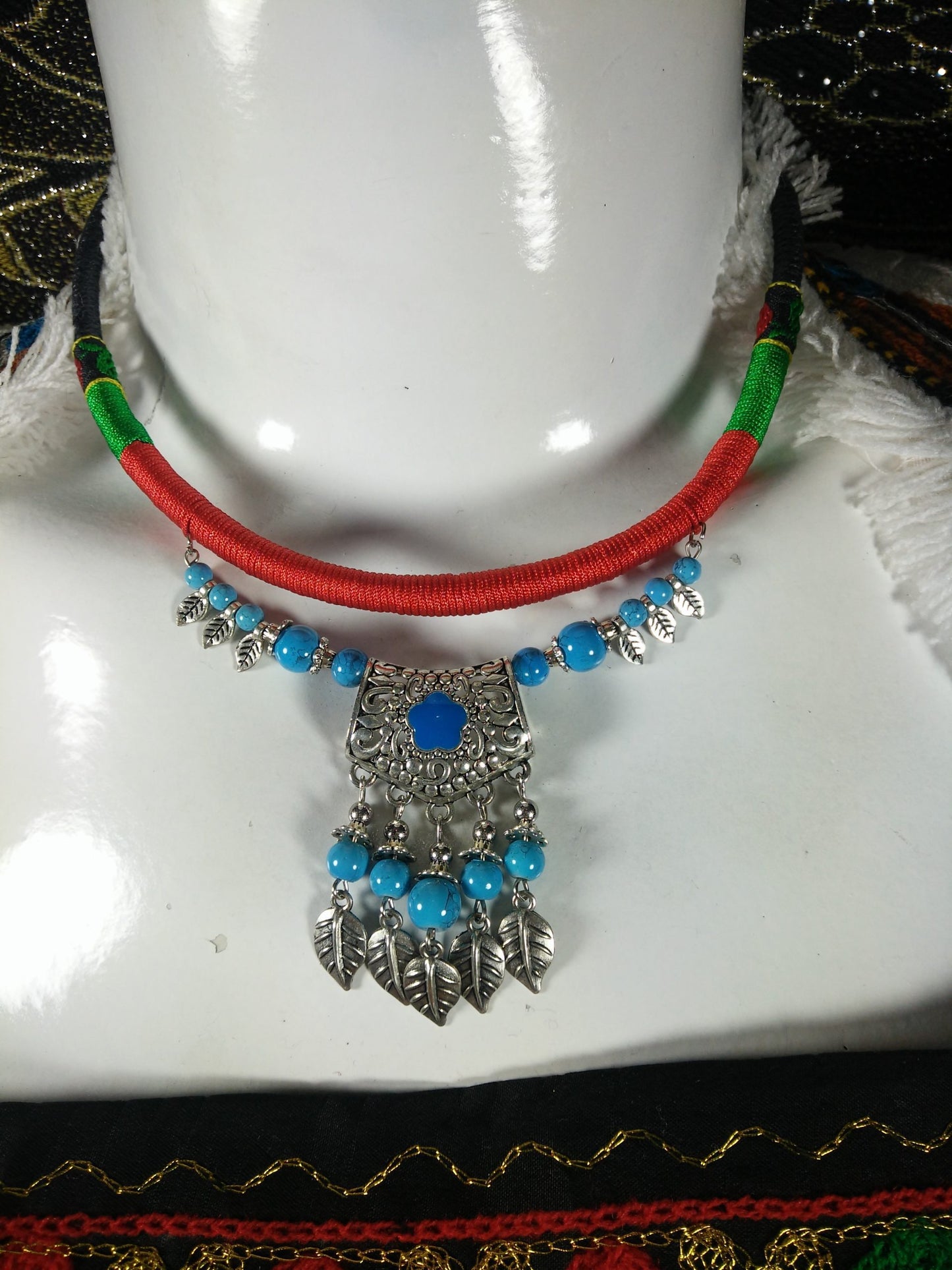 Chokar of Green & Red Cord With Pendant-7