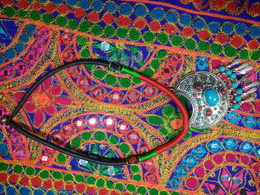 Chokar of Green & Red Cord With Pendant-2