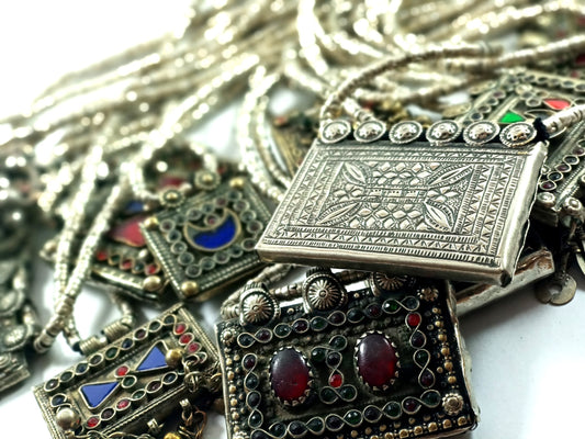 Afghan Pendant Golden Beaded Necklace