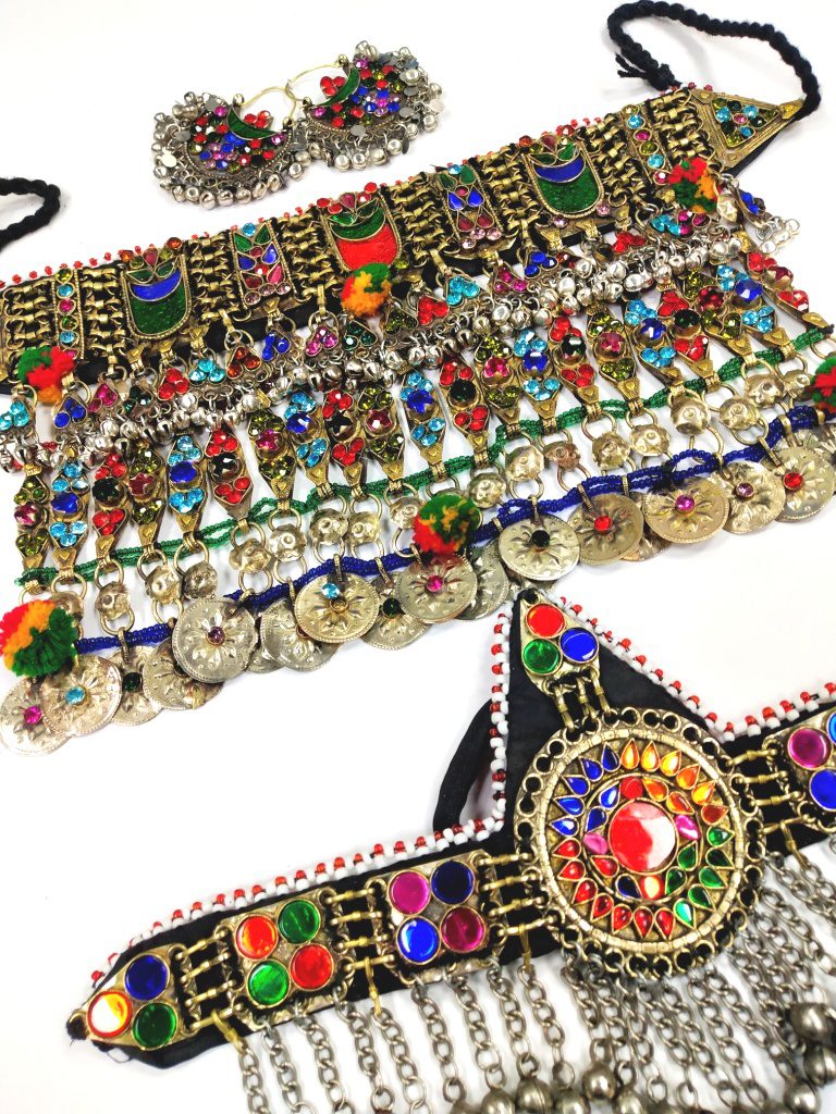 Antique Double Layer Necklace Set (Necklace, Head Piece, Ear Ring)