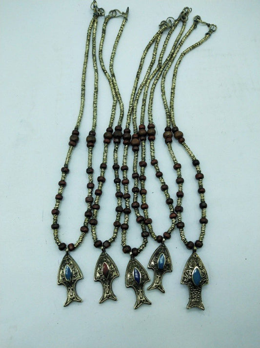 Fish Pendant & Wooden Beads Necklace