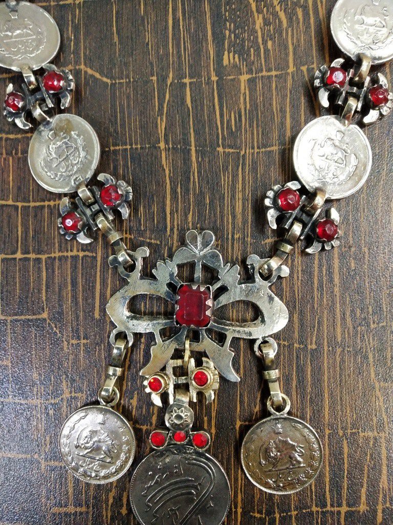 Old Coins And Red Beads Necklace