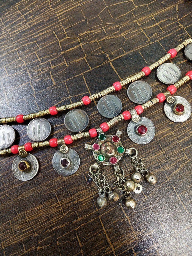 Crystal Beads Coins Afghani Choker
