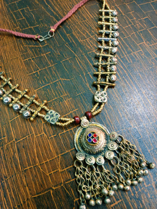 Round Pendant and Bells Gypsy Necklace