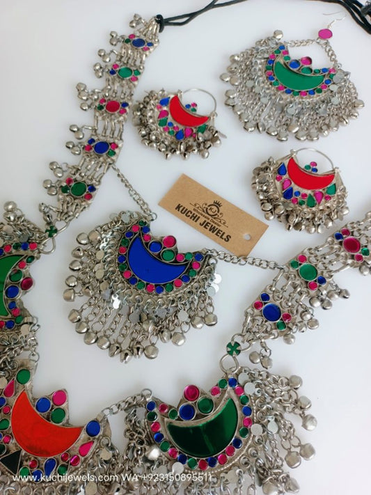 Four Moon Shape Pendant Necklace Set