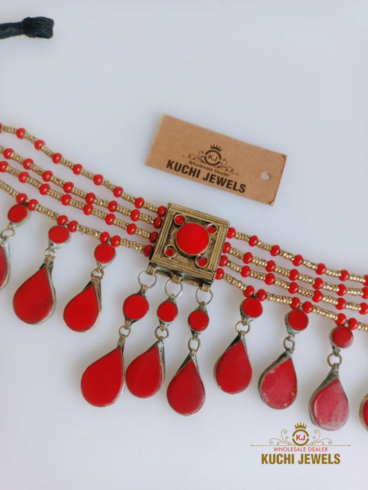 Red Beads Stone Kuchi Choker