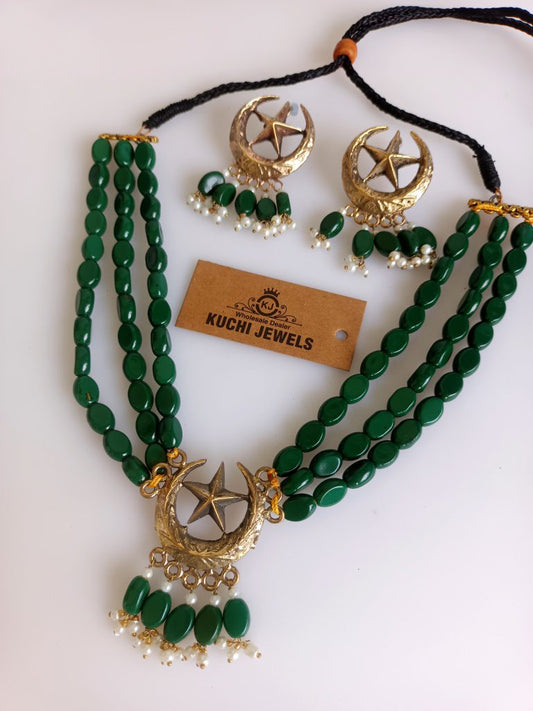 Multi Oval Stone Moon Star Choker Set