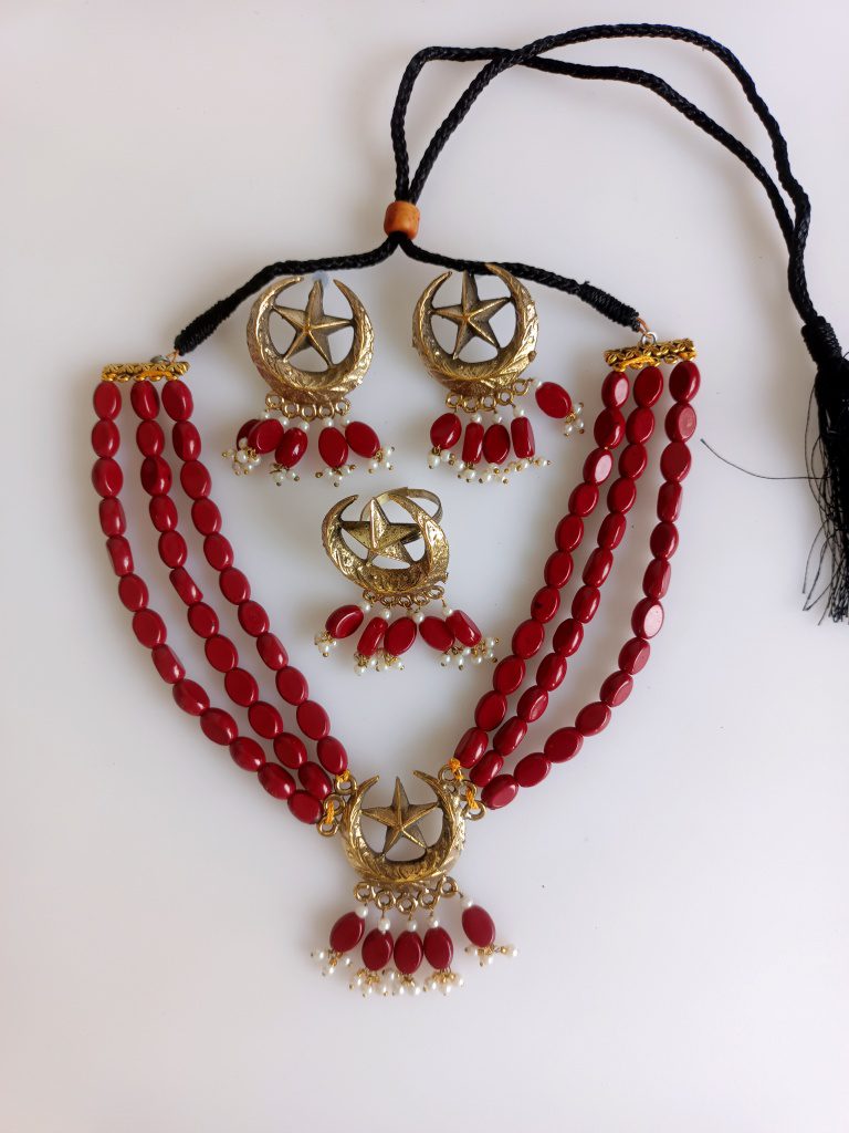 Multi Oval Stone Moon Star Choker Set