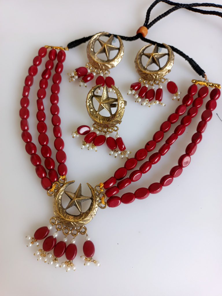 Multi Oval Stone Moon Star Choker Set