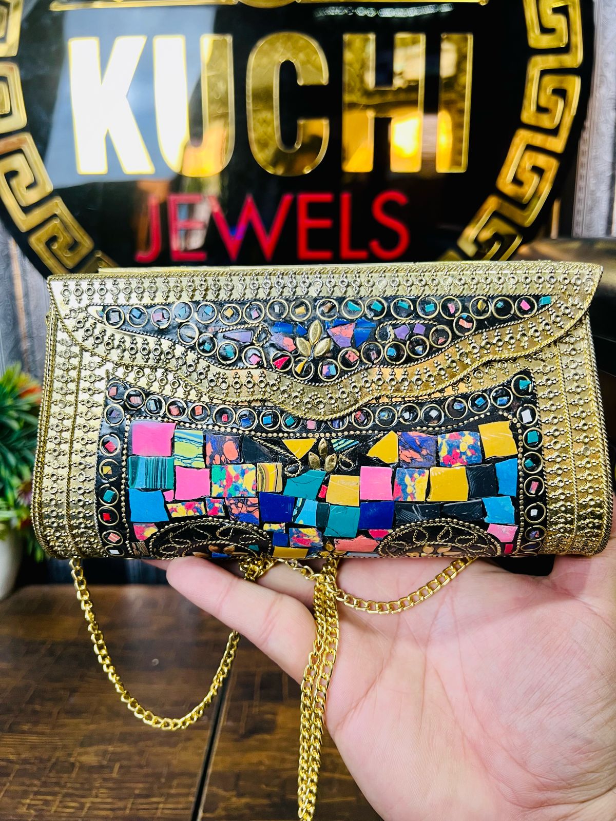 Indian Metal Stone Long Bag