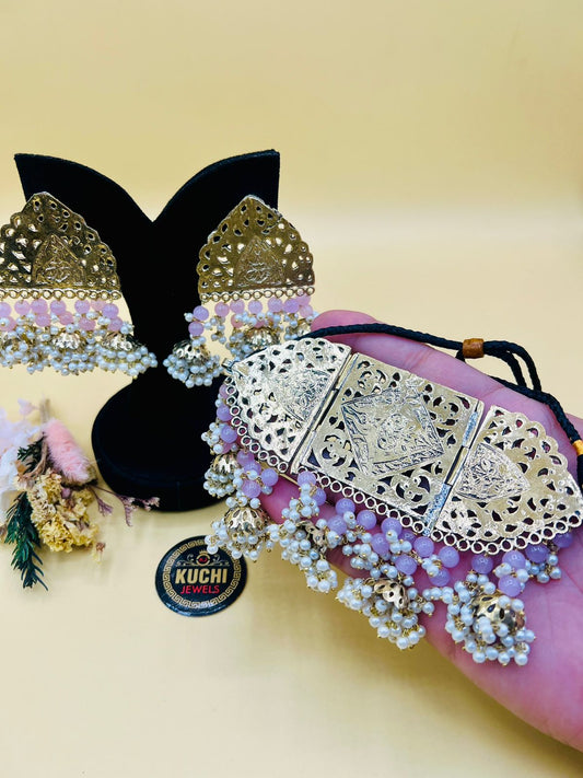 Light Pink Pearl Golden Choker Set