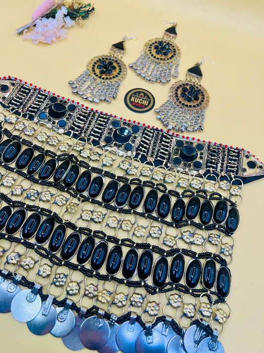 Long Double Stone Afghani Necklace Set