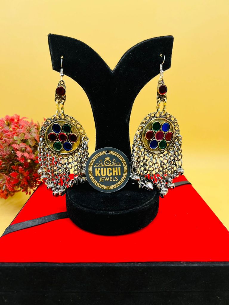 Long Silver Bells Afghani Earrings