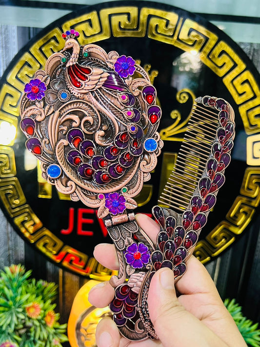 Large Size Metal Comb And Mirror Set 8.5x4 Inches