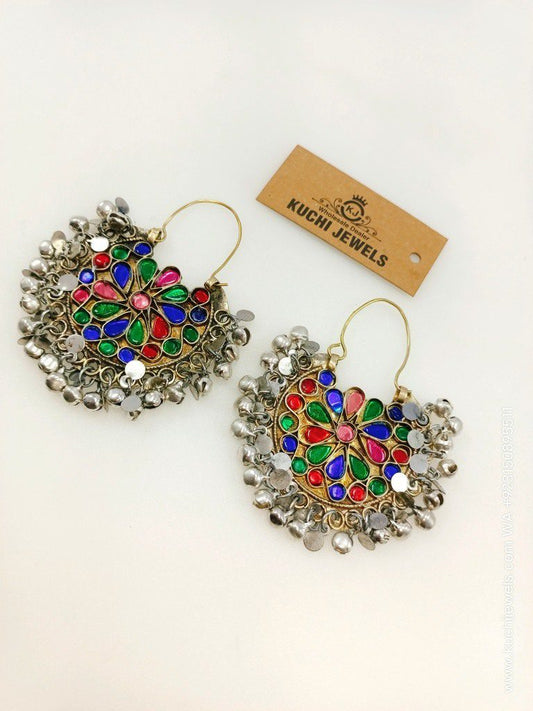 Multi Color Stone Tribal Ear Rings