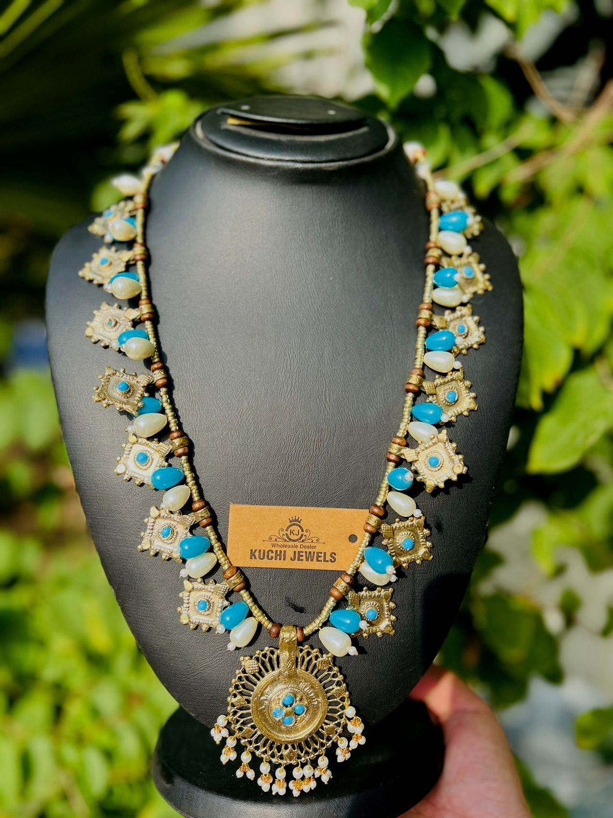 Multi Pearl And Metal Pieces Long Mala With Indian Strip