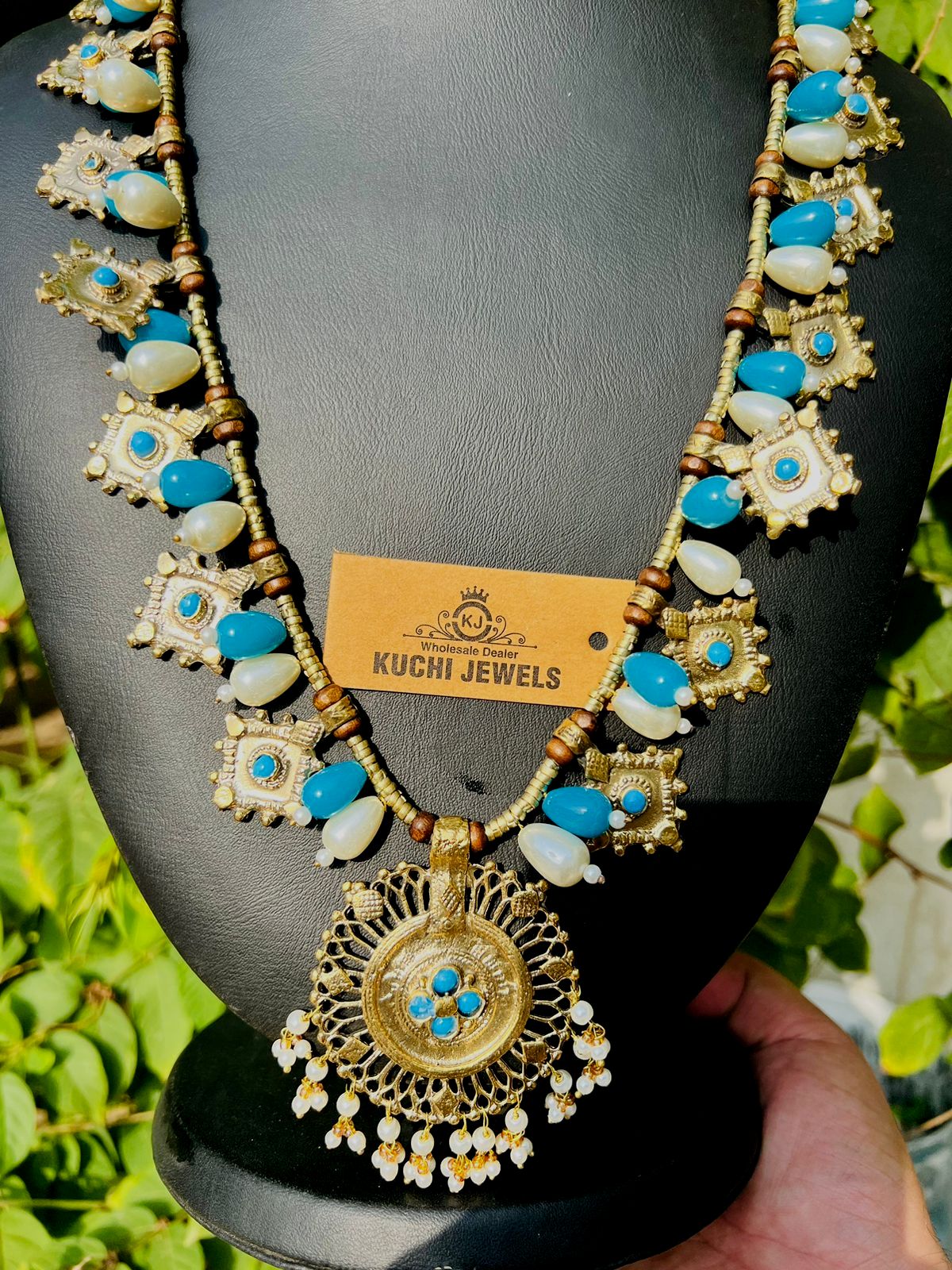 Multi Pearl And Metal Pieces Long Mala With Indian Strip