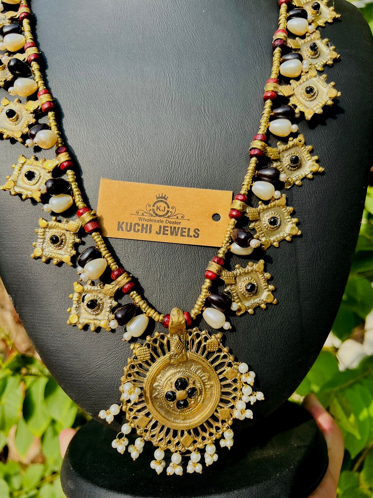 Multi Pearl And Metal Pieces Long Mala With Indian Strip