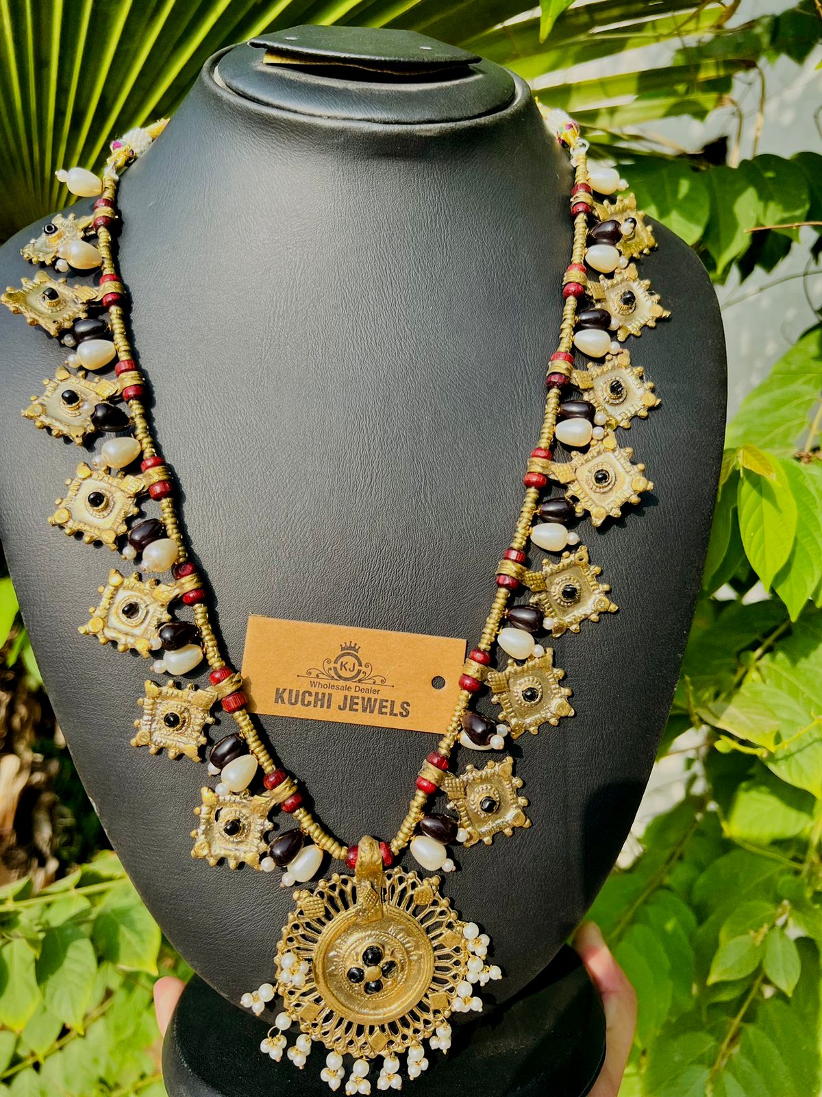 Multi Pearl And Metal Pieces Long Mala With Indian Strip