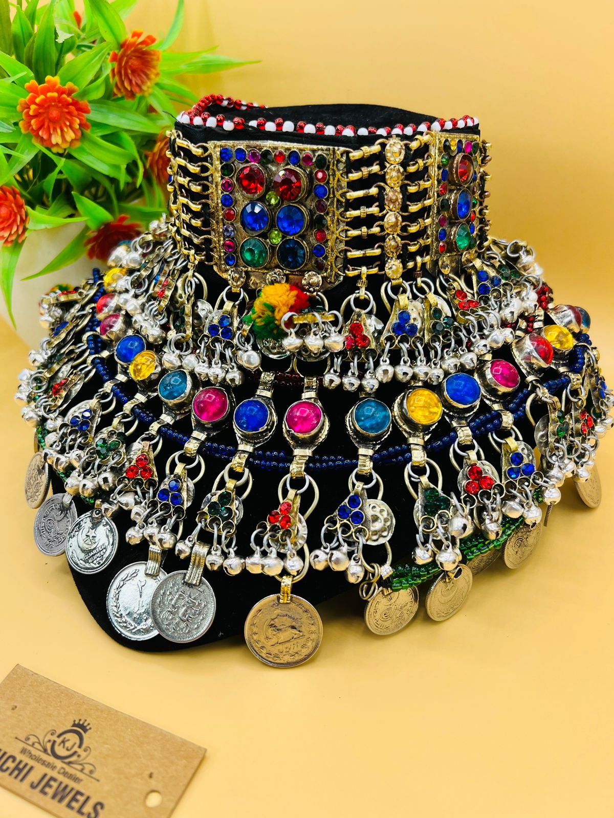 Multi Stone Antique Coins Afghan Choker
