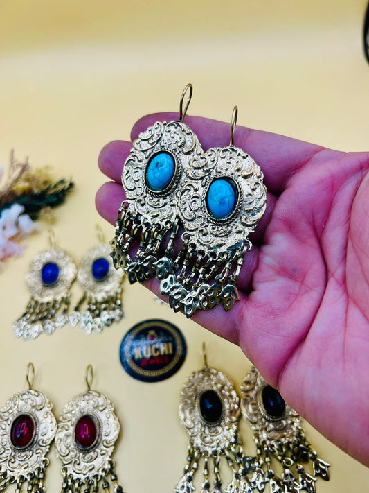 Multi Stone Golden Earrings