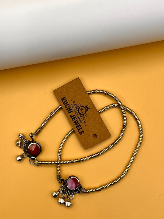 Multi Stone Traditional Anklet Pair