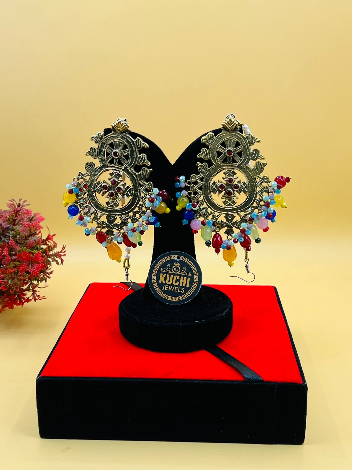 Multi Stone Golden Luxurious Earrings With Sahara