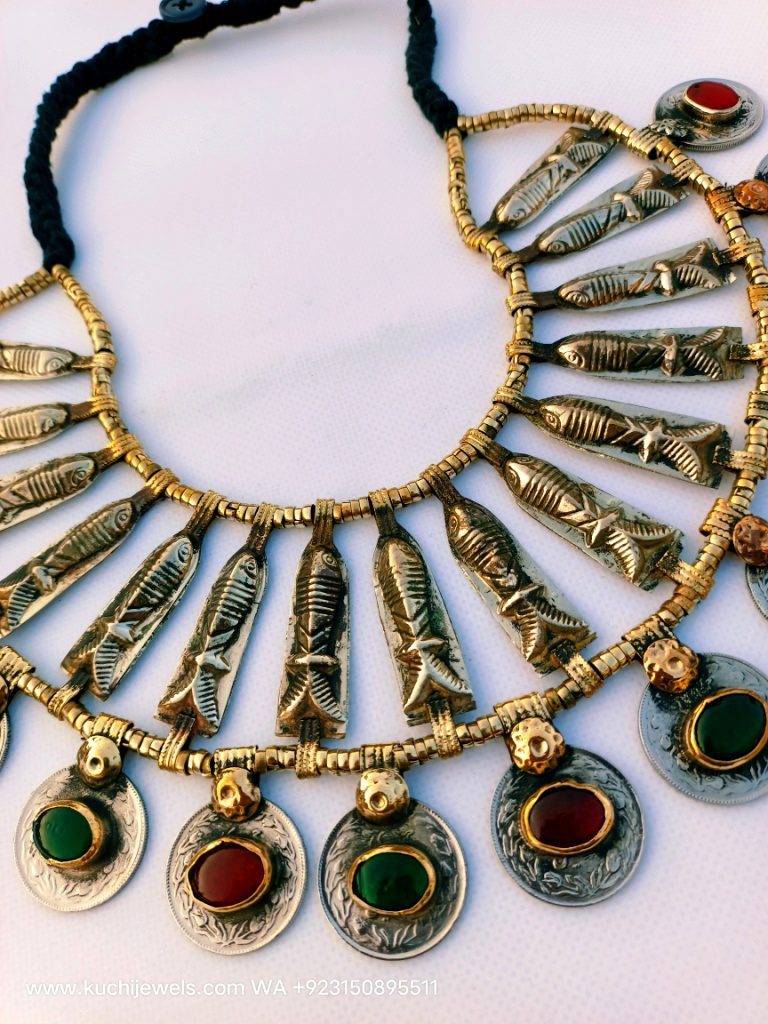 Old Crystal Coins And Metal Fish Choker