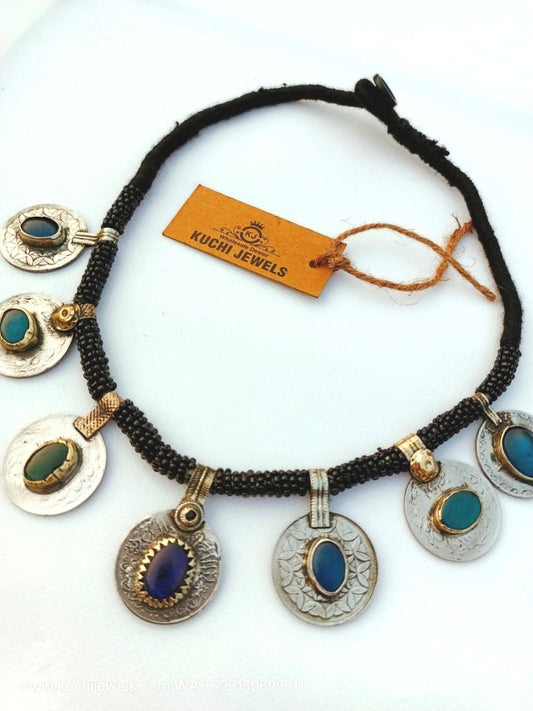 Old Crystal Coins Kuchi Choker