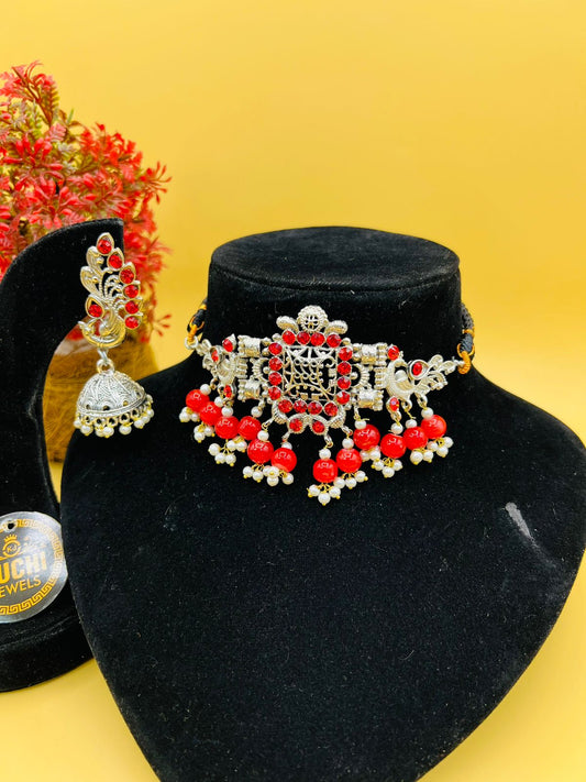 Red Pearls Choker Set