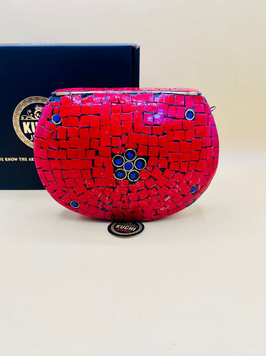 Red Stone Indian Metal Stone Bag