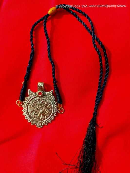 Round Golden Coin and Black Cord Choker