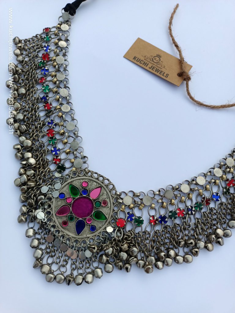 Round Pendant And Beaded Bells Choker