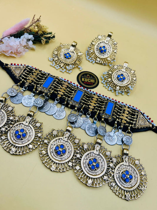 Round Pednat German Silver Afghani Necklace Set