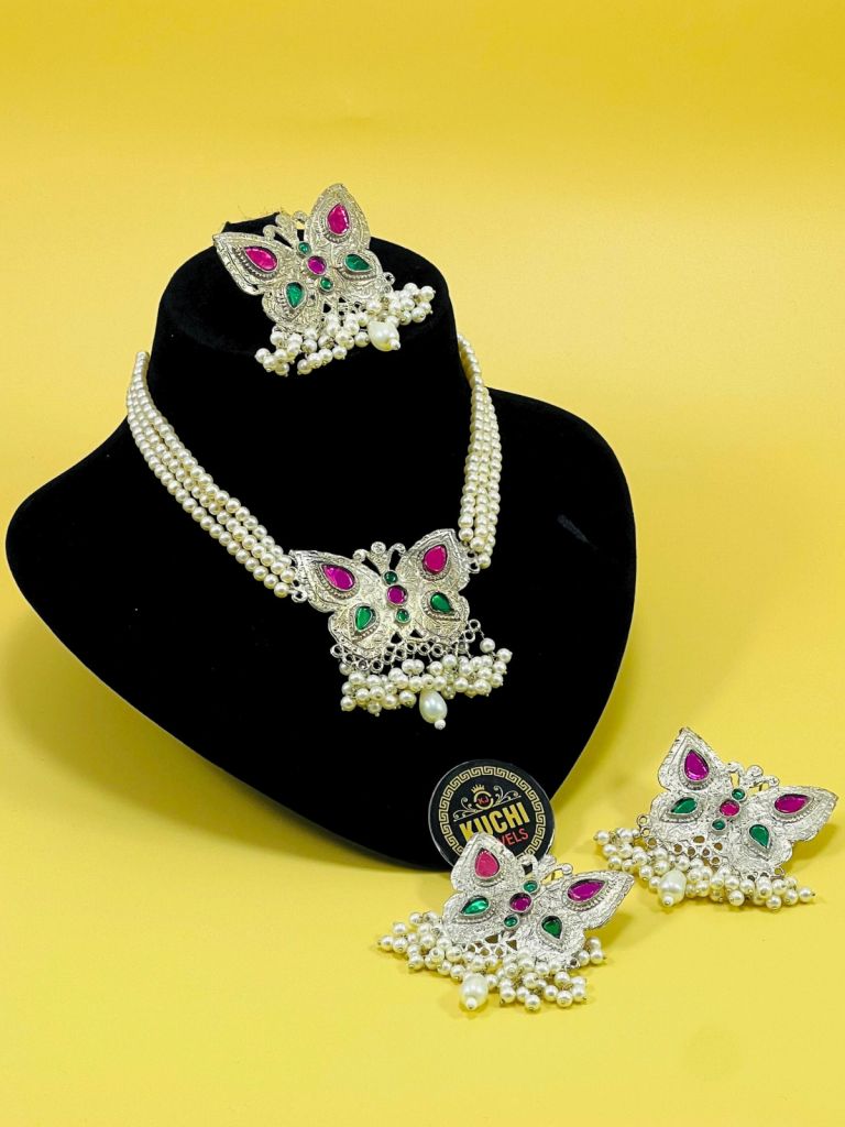 Silver Color Butterfly Necklace Set