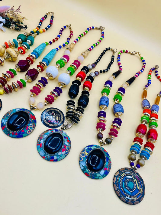 Stone Pendant Colorful Necklace
