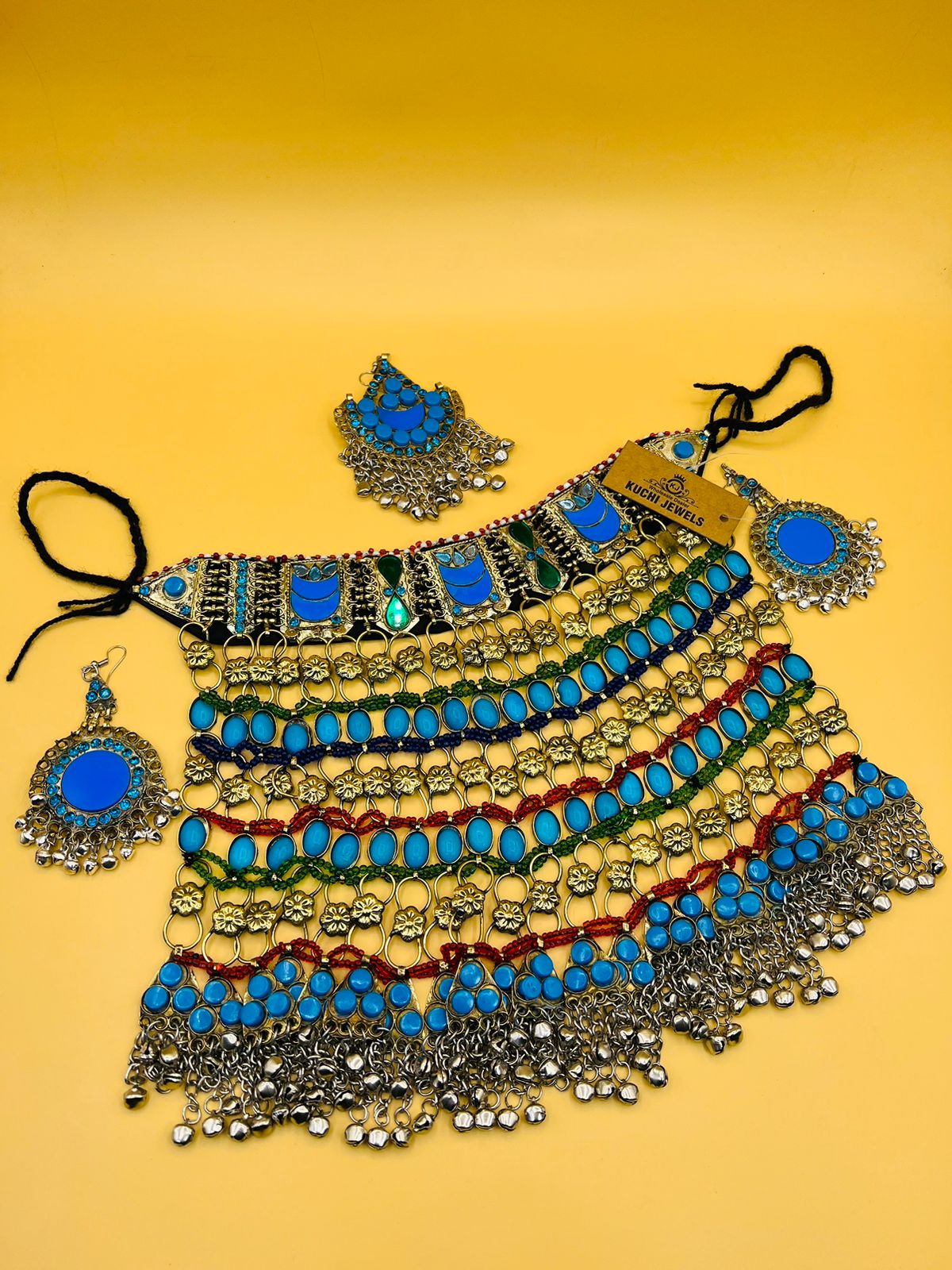 Synthetic Turquoise Stone Three Layer Long Necklace Set