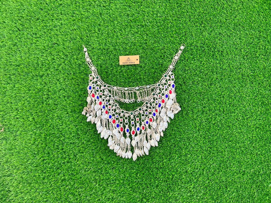 German Silver Heavy Boho Necklace With Multi Stone