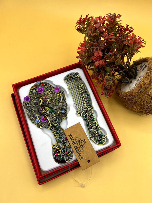 Egyptian Vintage Pocket Size Metal Mirror With Comb new