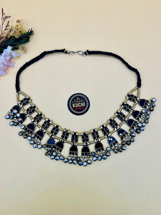 Black Stone And Bells Choker